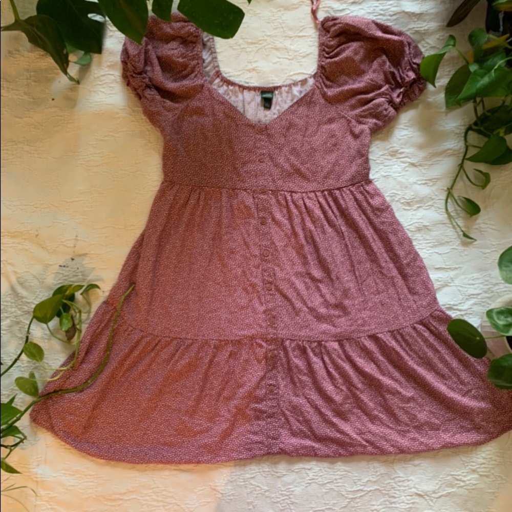Smoky pick cottage core dress with ruffled sleeves